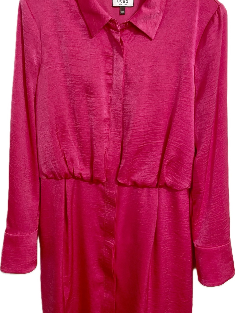 BCBG New York Hot Pink Long Sleeve Satiny Blouse